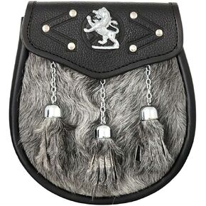 Unique Design Day Sporran Premium Leather Quality With Chain Belt | Kilt For Men | Kilt Accessories For Men (Leather, Semi Dress Rampant Lion)