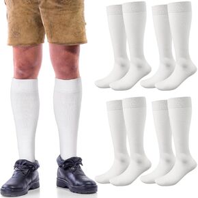 Chuarry 4 Pairs Lederhosen Socks Men German Oktoberfest Socks White Cotton Bavarian Lederhosen Knee High Socks for Men German Traditional Bavarian Bands Costume