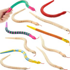 Gejoy 10 Pieces 12 Inch Wooden Snakes Unfinished Wiggly Jointed Flexible Wood Snakes to Paint Blank Canvas Animal Model for Arts and Crafts Halloween Birthday Party Supplies