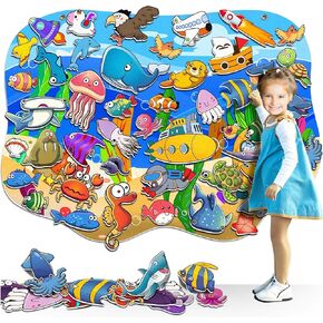 SKOLESK Felt Story Board Set 41x29 inch Flannel Board 75 Pcs Preschool Learning Ocean Themed Toy Interactive Storytelling Teaching Play Activity Kits for Toddlers Kids