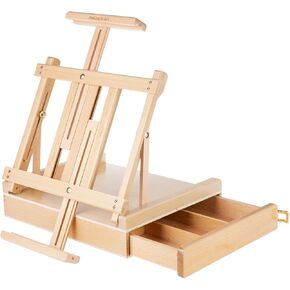Falling in Art Studio Sketchbox Easel, Adjustable Beechwood Tabletop Easel Box for Painting, Portable Desktop Easel with Storage Drawer, Suitable for Beginners and Artists