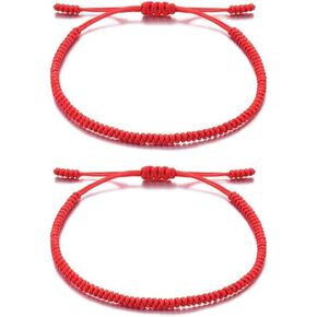 Authentic Handmade Red String Protection Bracelet with Blessed Talisman, Adjustable Good Luck Tibetan Monks Dorje Bracelets for Positive Energy & Against Evil Eye, Great Ideal Gift (Set of 2)