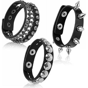 3 Pcs Studded Bracelet Black Spiked Bracelet Emo Punk Bracelet Gothic Spike Bracelet Leather Cuff Set AdjustableWristband Bangle Punk Rock Bracelet For Men Women 80s Jewelry Party Night Club