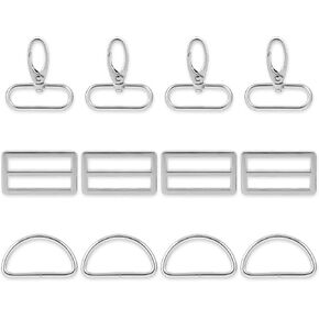 12 Pcs 1.5 Inch Purse Hardware for Bag Making Bag Purse Hardware Keychain Bulk Metal Swivel Snaps Hooks Hardware for Bag Making Purse Strap Silver Hardware D Hooks for Key Bag Dog Collars DIY(Silver)