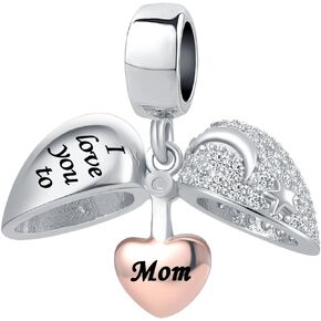 Mom Wife Heart Charm for Bracelets I Love you to The Moon and Back Dangle Bead for Women