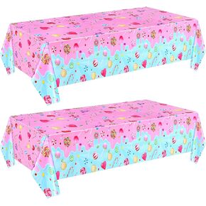 2 Pieces Candyland Plastic Tablecloth Candyland Party Decorations Candyland Table Cover Colorful Lollipop Table Covers for Candy Land Birthday Baby Shower Party Supplies