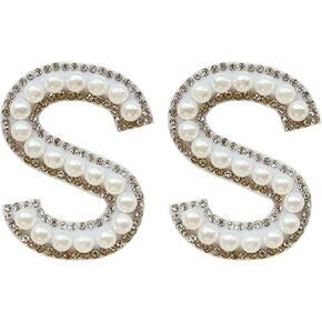 2PCS White Pearl Iron on Letter Patches Rhinestone Letter Patches Sequin Letter Patches Sparkly Letter Patches for Backpacks Clothing (C)