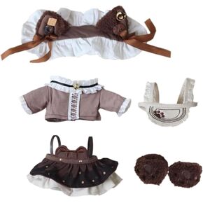 niannyyhouse 20cm Plush Doll Clothes Headdress Shirt Dress Apron Shoes Cat Paw Maid Sets 8in Doll Accessories Dress Up (Black)