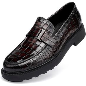 Patent Leather Loafers Slip-on, Crocodile Print Formal Dress Shoes for Men