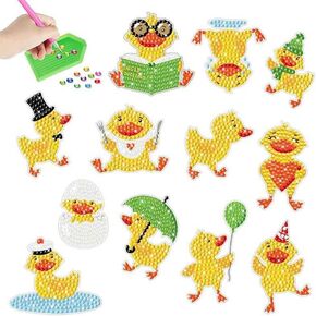 MEGZIHXN 5D DIY Diamond Art Stickers Paint by Numbers Art Handmade Craft,Little Yellow Reading Broken Shell Duck Playing with Water Mosaic Stickers Gift for Children Boys Girls Beginners