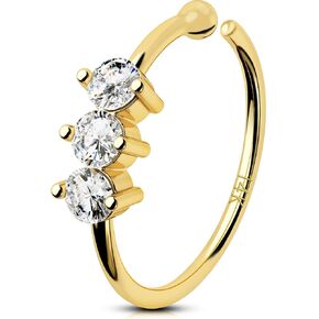 OUFER 14K Solid Gold Nose Rings Hoops, 20G Hoop Nose Rings for Women, Clear CZ Nose Piercing Jewely, Seamless Open Cartilage Helix Earrings