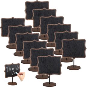 Faccito 12 Pcs Chalkboard Sign with Burnt Wood Graduation Mini Chalkboard Signs Rectangular Frame and Round Base Card Signage Small Chalk Board for Wedding Events Party Kitchen Countertop Memo