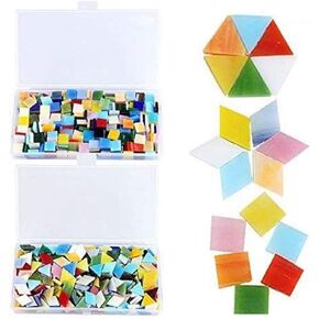 800 Pieces Mixed Color Mosaic Tiles Mosaic Glass Pieces with Organizing Container for Home Decoration or DIY Crafts, Square,Triangle, Rhombus, Aunifun