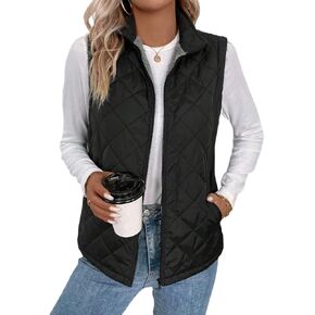 SKAYS Women's Quilted Vest,Stand Collar Lightweight Pockets Zip Gilet,Women's Outwear Vest, Women's Sleeveless Jacket Outwear