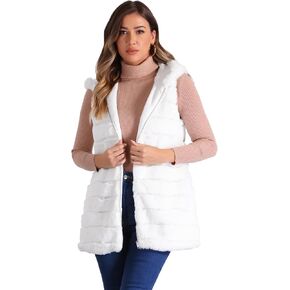 Allegra K Women's Faux Fur Vest Sleeveless Zip Up Hooded Waistcoat Outerwear