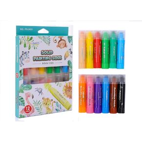 Solid Tempera Paint Sticks for Kids, Mess Free, Quick-drying Color Sticks, Washable Paint Works Great on Paper Wood Cardboard Canvas, Classic Color, Set of 12