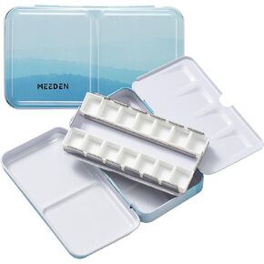 MEEDEN Empty Travel Watercolor Palette: Portable Watercolor Palette Tin with 24 Half Pans - Metal Watercolor Paint Palette Tin Box for Artist Student Adults (Yellow)