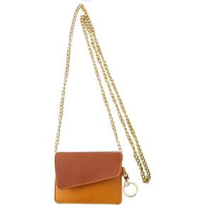 Credit Card Holder, RFID Anti-theft Card Case Wallet, Portable Card Organizer Case with Removable Long Chain for Women Girls (Brown)