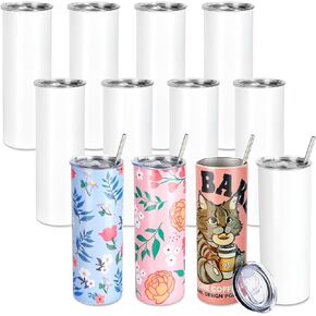 HTVRONT Sublimation Tumblers 4 PCS - 20 OZ Sublimation Tumbler Blanks with Sublimation Paper/Shrink Wrap Films/Heat Tape/Straws/Straw Brush - Sublimation Blanks Products for Gift/DIY Craft