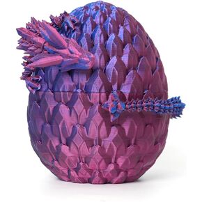 Dragon Egg - 12 inch Dragon in Gemstone Egg, 3D Printed Flexible Dragon Fidget Toy, Dragon Collection, Figure Decor (Rainbow)