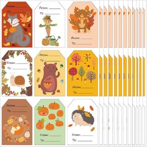 108PCS Thanksgiving Gift Tags Stickers Happy Fall to from Labels Self Adhesive Harvest Theme Name Gift Labels Holiday Paper Tags for Autumn Thanksgiving Day Party Envelopes Bags Boxes Wrapping