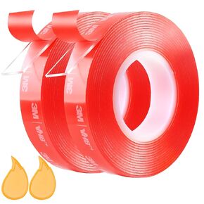2 Rolls Made of 3M VHB Heavy Duty Mounting Clear Double Sided Tape, No Damage & Wall Removable, Ideal for Home Decoration, Car Use, DIY, Hanging Pictures, Fixing Carpet & Cables 10FT x 0.6IN