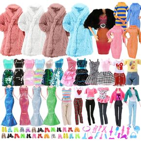 70 PCS Clothes and Accessories for 11.5 inch Doll 7 Party Dress 5 Tops 5 Pants 2 Winter Coats 1 Sweater 1 Scarf 1 Hat 10 Pair of Shoes 28 Accessories Set in Random Christgmas Present for Girl Boy