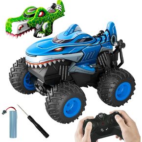 YongnKids Rc Monster Trucks Toy,Remote Control Car for Boys 4-7,2.4Ghz Rchargeable Rc Cars Shark & Dinosaur Truck with Music,Lighting Effect,360°Stunts Car Gift for Kids Boys Toys Age 4-6