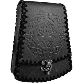 HiiFeuer Nordic Embossed Faux Leather Belt Bag, Medieval Retro Waist Bag, Vintage Portable Buckle Belt Pouch for Ren Faire (Brown B)