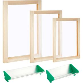 Briwooody 5 Pcs Screen Printing Kit Includes 3 Size Screen Printing Frame 2 Dual Edge Aluminum Emulsion Scoop Coater Wood Screen Printing Stencil Frames for Beginners Silk Screen Printing Coating Tool