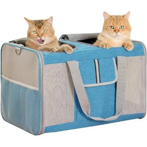 Extra Large Cat Carrier for 2 Cats, 24x 14x 16in Pet Carrier for Cat and Dog Up to 40lbs, All-Sided Large Mesh Cat Carrier with Great Ventilation, Portable Soft Sided Pet Carrier for Traveling