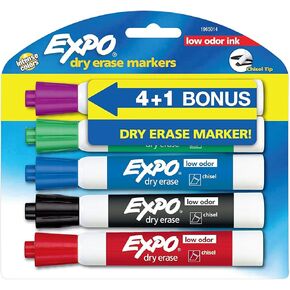 Expo Low Odor Dry Erase Markers, Chisel Tip, Assorted Colors, 5-Count