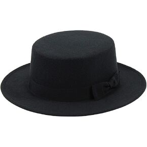 Fedora Hat Flat Top Hat Felt Pork Pie Hat Panama Hat Boater Hat Church Derby Cap Jazz Hat with Band for Women Men (Black)