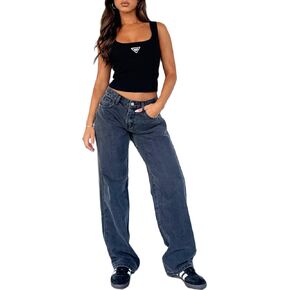 Women Y2k Low Rise Baggy Jeans Vintage Boyfriend Loose Fit Straight Wide Leg Jeans Casual Long Denim Pants