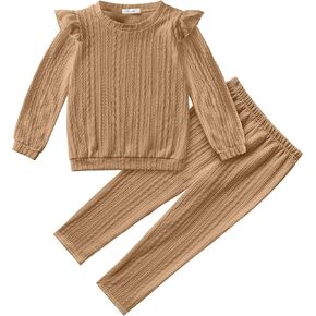 Arshiner Toddler Girl 2Pcs Ribbed Knit Clothes Ruffle Trim Long-sleeve Pullover Sweatshirt and Leggings Fall Outfits 1-6T