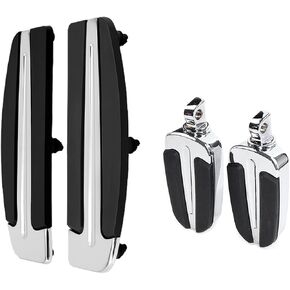 Motorcycle Floorboards Front and Rear Slipstream Floorboards Set Fit for Harley Touring Electra Glide Road Glide Road King Street Glide 2 Pairs (Color:Chrome)