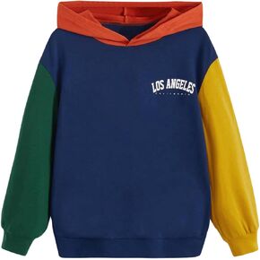 WDIRARA Boy's Letter Print Color Block Hoodies Casual Long Sleeve Drawstring Pullover Tops