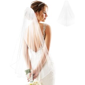 Wedding Bridal Veil with Comb: Bridal Tulle Veils, Short Wedding Veil Pearl Bride Headband Decorations Bridal Shower for Brides and Women