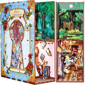 Book Nook Kit Alice in Wonderland Book Nook Kits for Adults, DIY Dollhouse Booknook Miniature Kit Bookshelf Insert Decorative Bookend Model Kits with LED Light/Human Sensor…