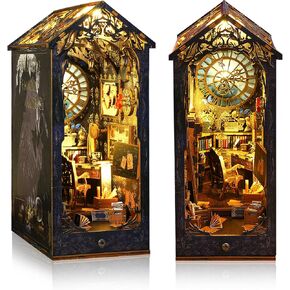 DIY Book Nook Kit with LED Lights - 3D Wooden Puzzle Booknook, Book Nook Kits for Adults and Teens, DIY Miniature Book Nooks Shelf Decor
