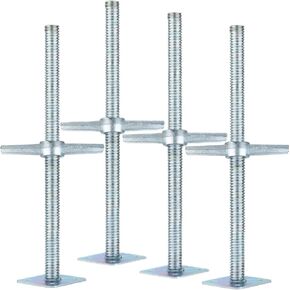 Scaffold 24" Adjustable Leveling Galvanized Screw Jack with Base Plate, 4 Pack