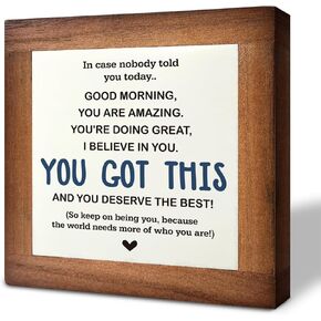 Inspirational Sign, Box Wood Plaques Desk Décor, Decorative Sign Table Decor, Affirmation Wood Plaque, Office Gift, Gift for Coworker Friends Family Kids, You Got This and Deserve the Best Sign B1