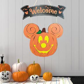 Halloween Mouse Pumpkin Decorations - Halloween Welcome Door Sign Wooden Hanging Decoration for Front Door, Yard, Wall, and Home Decor