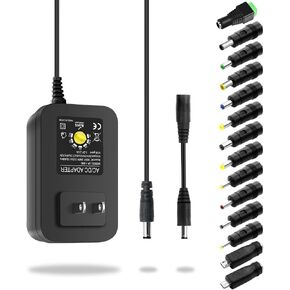 Aclorol 36W Universal AC/DC Power Adapter 3~12V 3A Adjustable Power Supply 100V-240V AC to DC 3V-12V 9V 7.5V 6V 5V 4.5V 3V 3A 2.5A 2A 1A Converter Switching with Polarity Converter & 14 Tips