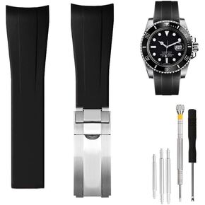 Rubber Silicone Curved Lug Watch band Strap 20mm Compatible with Rolex Watch - for Rolex Watch Bands