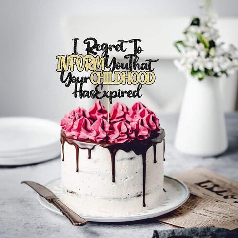 Ephlyn 1Pcs 18th Birthday Cake Topper Black Gold Glitter I Regret to Inform You That Your Childhood Has Expired Cake Pick for Funny 18th You are an Adult Birthday Party Cake Decorations Supplies in Saudi Arabia