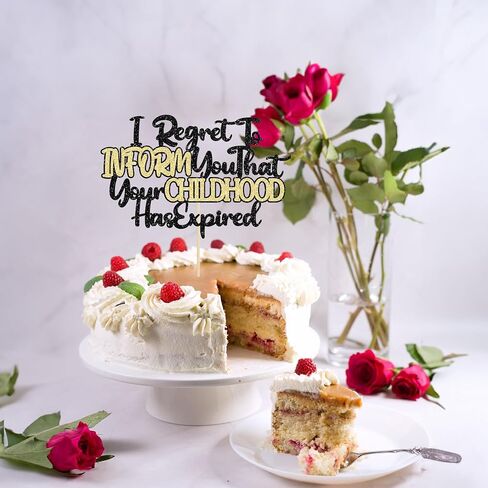 Ephlyn 1Pcs 18th Birthday Cake Topper Black Gold Glitter I Regret to Inform You That Your Childhood Has Expired Cake Pick for Funny 18th You are an Adult Birthday Party Cake Decorations Supplies in Saudi Arabia