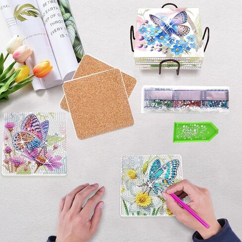 Square Diamond Art Coasters Set of 8 with Holder Sunflower Diamond Painting Coasters Kits for Adults Cork Pads DIY Diamond Coaster for Adults Diamond Art Coasters Kits in Kuwait
