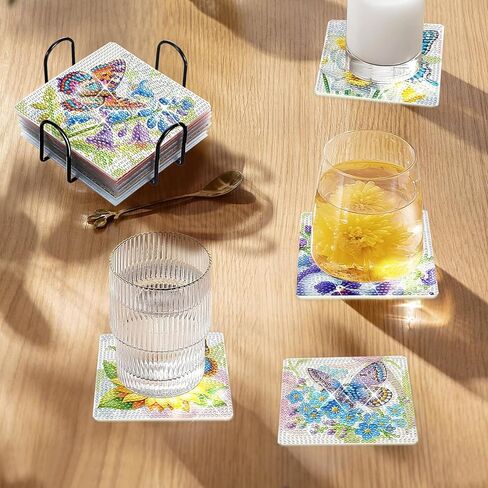 Square Diamond Art Coasters Set of 8 with Holder Sunflower Diamond Painting Coasters Kits for Adults Cork Pads DIY Diamond Coaster for Adults Diamond Art Coasters Kits in Kuwait