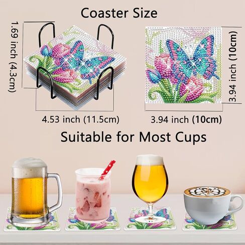 Square Diamond Art Coasters Set of 8 with Holder Sunflower Diamond Painting Coasters Kits for Adults Cork Pads DIY Diamond Coaster for Adults Diamond Art Coasters Kits in Kuwait